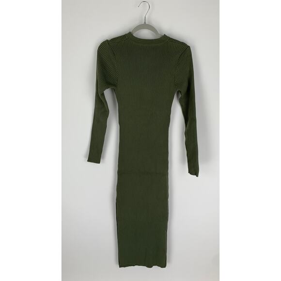 O. Vianca Ribbed Long Sleeve Cut Out Knit Maxi Dress Womens Size Large Green New - Picture 5 of 10